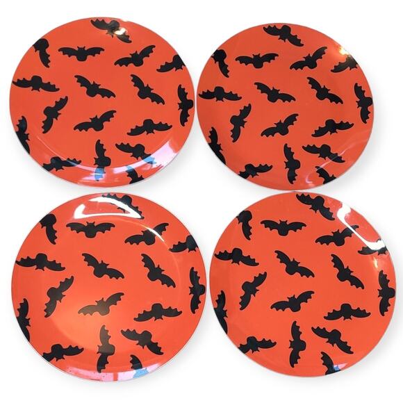 Bed Bath & Beyond Other - Halloween Bats Melamine Orange Dinner Plates Set of 4